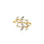 14k Two Tone Gold Crossover Ring with Leaves