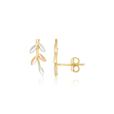 Tri-Color Gold Sprig Earrings