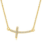 Diamond Curved Cross Necklace 