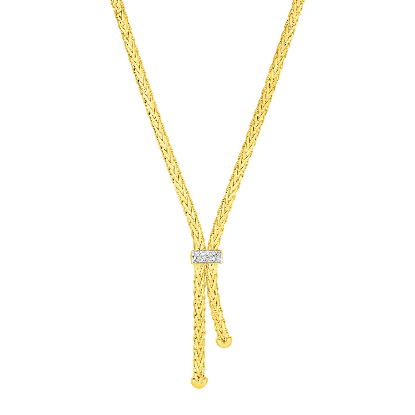 Woven Rope Lariat Necklace in 14k Solid Yellow Gold