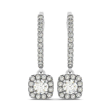 Halo Cushion Shape Diamond Drop Earrings in 14k White Gold (1/2 cttw)