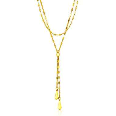 Double Chain Puffed Heart Lariat Necklace